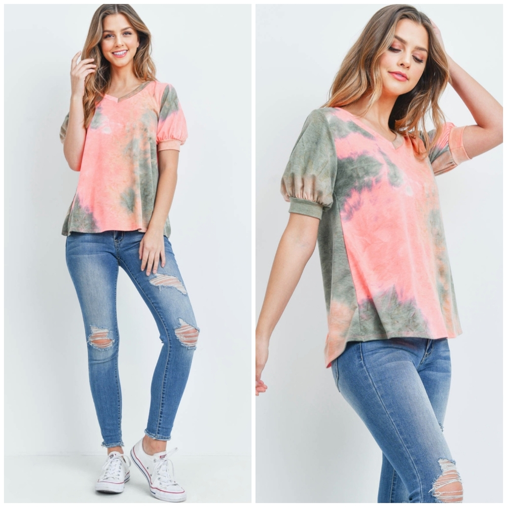 Casual Chic Tie-Dye Puff Sleeve Top - Picture 6 of 6